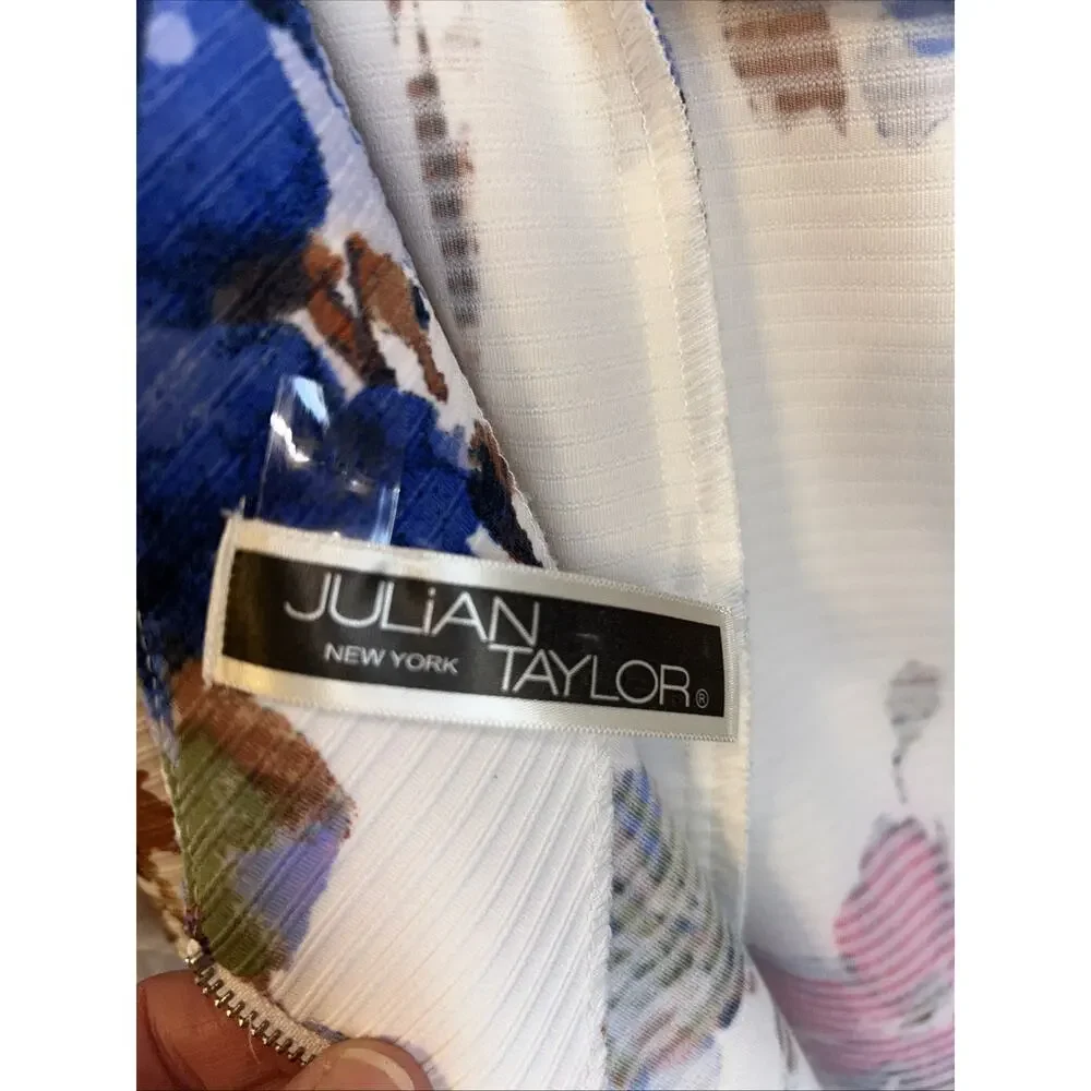 Julian Taylor New York Womens 14 Floral Shift Dress Ivory Pink Short Sleeve - Picture 7 of 10